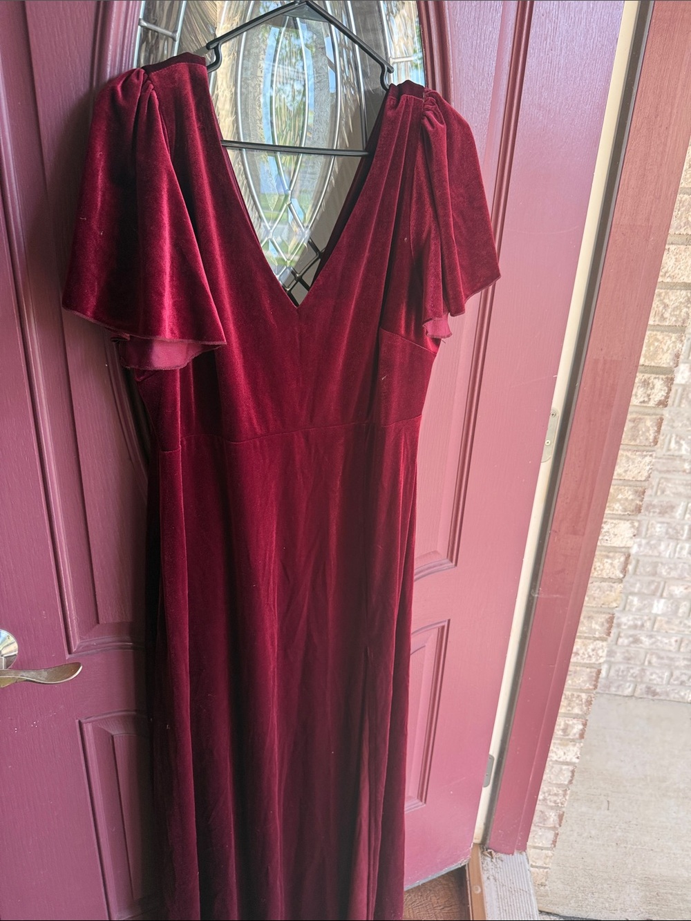 Birdy Grey Deep Wine Velvet Maxi Dress with Flutter Sleeves